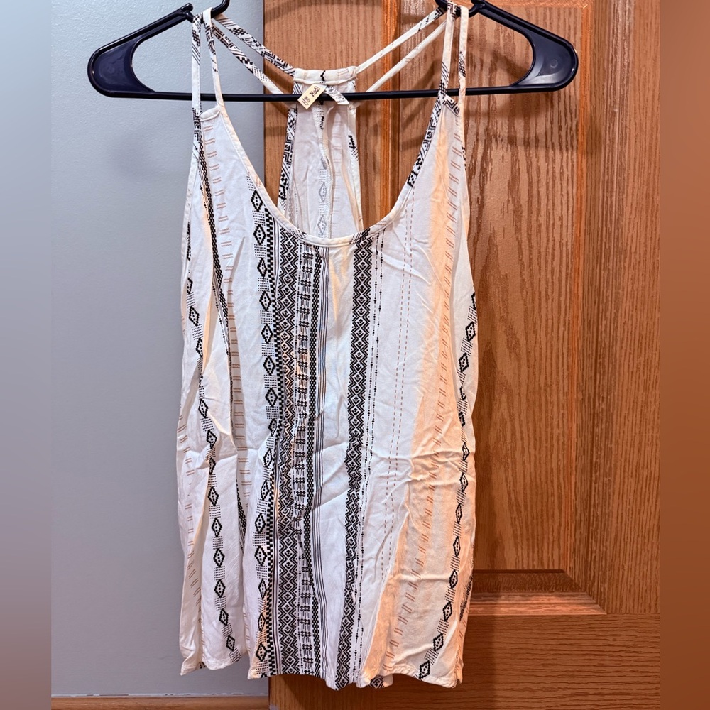 Mudd White Tank with Black Tribal Stripe Print